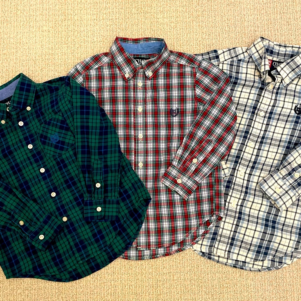 Chaps boy’s plaid long sleeve button-up shirt bundle, size 4
